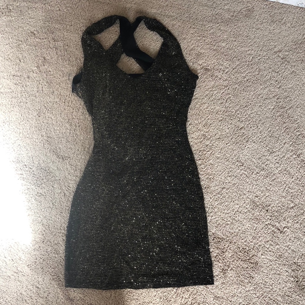 Gold sparkly cross back backless mini dress homecoming